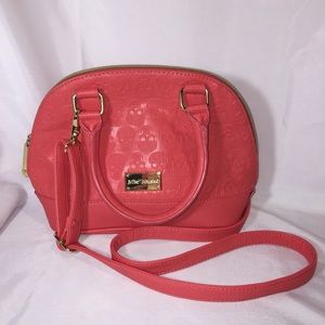 Betsey Johnson coral gold skull bowling purse